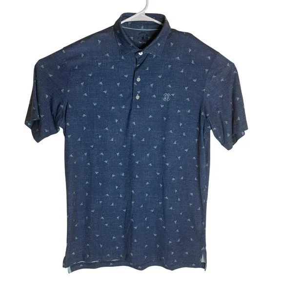 Johnnie O Top Shelf Mens Blue Martini Print Short Sleeve Polo Shirt Size M - Picture 2 of 10
